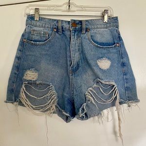 Medium wash high waisted denim shorts